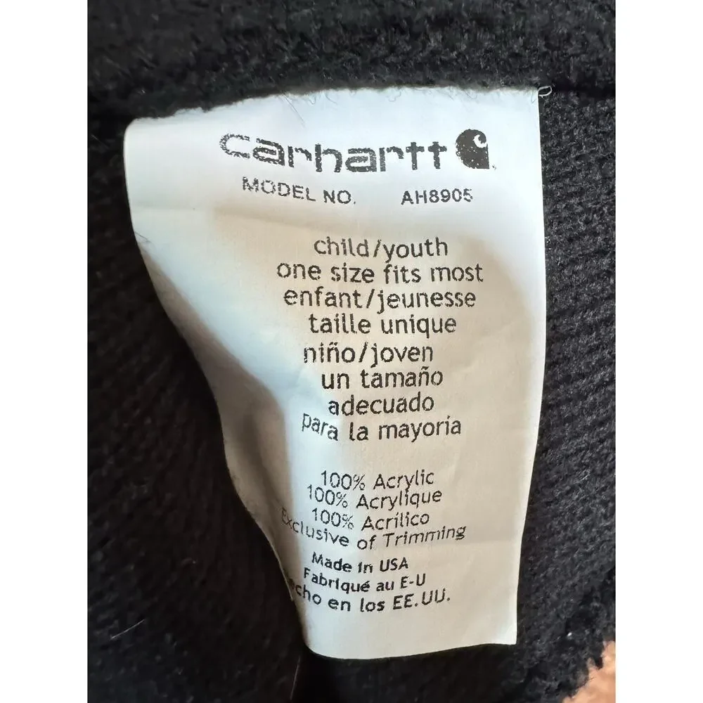 Carhartt Youth Unisex One-Size Knit Beanie Hat Acrylic Winter Stocking Cap Logo